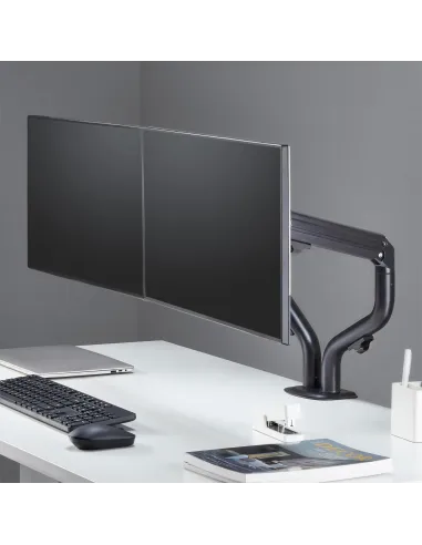 AISENS Soporte de Mesa ECO Contrapeso Giratorio e Inclinable para Monitor TV 8Kg (3 Pivotes, 2 Brazos) de 17-32, Negro