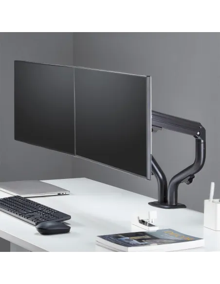 AISENS Soporte de Mesa ECO Contrapeso Giratorio e Inclinable para Monitor TV 8Kg (3 Pivotes, 2 Brazos) de 17-32, Negro