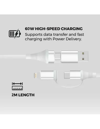Ewent EC1076 cable USB USB 2.0 2 m USB A USB C USB C Lightning 0,48 Gbit s 60 W Blanco