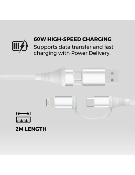 Ewent EC1076 cable USB USB 2.0 2 m USB A USB C USB C Lightning 0,48 Gbit s 60 W Blanco