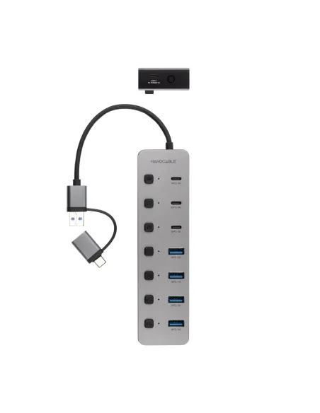 Nanocable HUB USB-C+USB-A M a 4xUSB-A + 3xUSB-C 3.0 + USB-C 5V