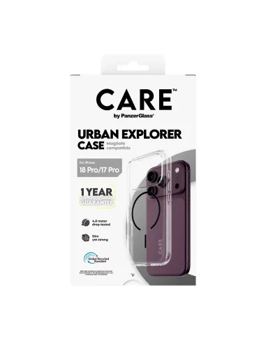 PanzerGlass CARE™ by ® Urban Explorer Case Transparent w. Black MagSafe iPhone 18 Pro | 17 Pro funda para teléfono móvil