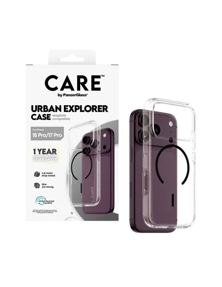 PanzerGlass CARE™ by ® Urban Explorer Case Transparent w. Black MagSafe iPhone 18 Pro | 17 Pro funda para teléfono móvil