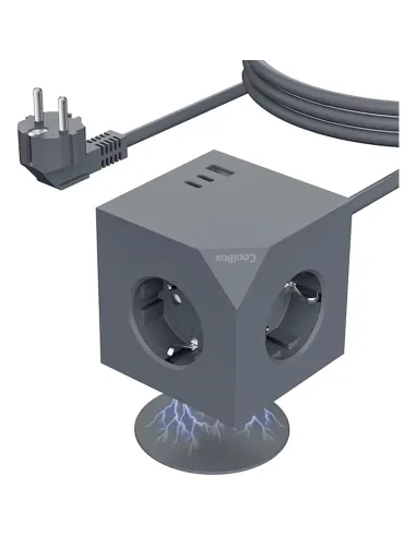 CoolBox CUBIK MAGNET 3 ENCHUFES CUBO MAGNETICO CON CARGA USB Y CABLE AC INTEGRADO