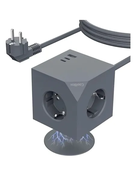 CoolBox CUBIK MAGNET 3 ENCHUFES CUBO MAGNETICO CON CARGA USB Y CABLE AC INTEGRADO