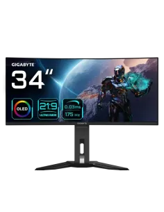 GIGABYTE Monitor de juegos curvo OLED WQHD MO34WQC de 34” - 3440x1440(WQHD), 175Hz, 0.03ms, KVM, 250 cd/m², FreeSync Premium Pro