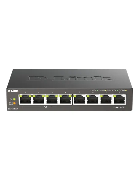D-Link DGS-1008P E switch No administrado L2 Gigabit Ethernet (10 100 1000) Energía sobre Ethernet (PoE) Escritorio Negro