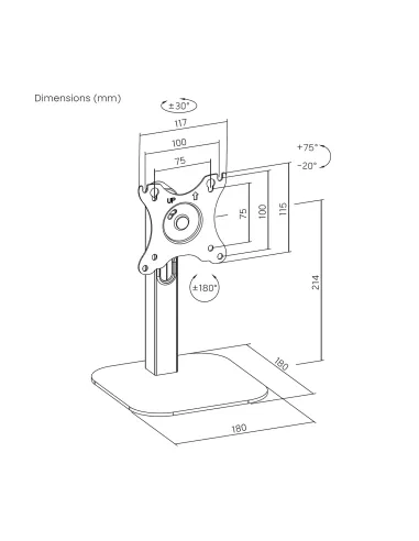 AISENS Soporte de Mesa Eco Giratorio e Inclinable Para Monitor POS 2.5kg de 10"-24", Negro
