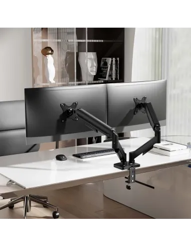 AISENS Soporte de Mesa Eco Contrapeso Giratorio e Inclinable para Monitor TV 9KG (3 Pivotes, 2 Brazos) de 17"-32", Negro