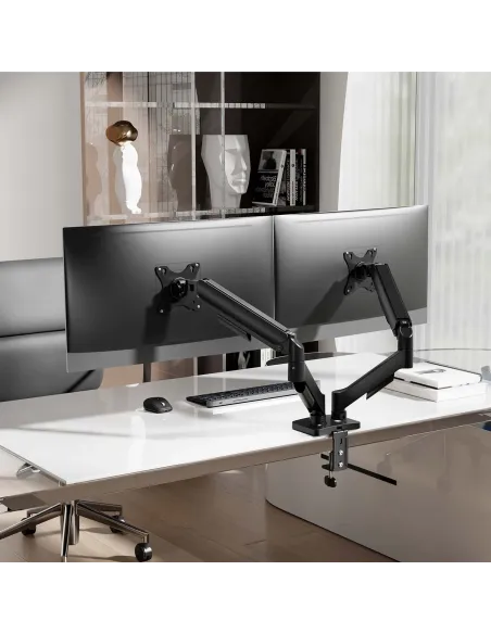 AISENS Soporte de Mesa Eco Contrapeso Giratorio e Inclinable para Monitor TV 9KG (3 Pivotes, 2 Brazos) de 17"-32", Negro