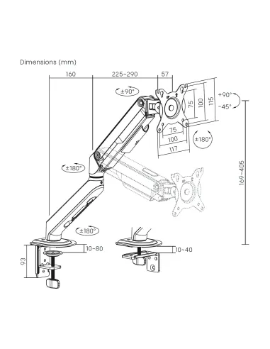 AISENS Soporte de Mesa Eco Contrapeso Giratorio e Inclinable para Monitor TV 9kg (3 PIVOTES, 1 BRAZO) de 17-32, Blanco