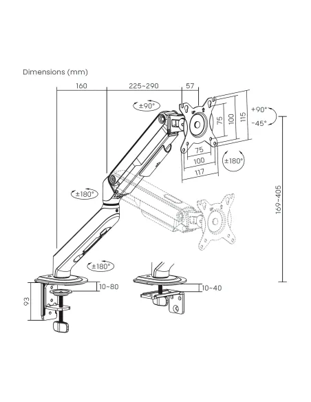 AISENS Soporte de Mesa Eco Contrapeso Giratorio e Inclinable para Monitor TV 9kg (3 PIVOTES, 1 BRAZO) de 17-32, Blanco