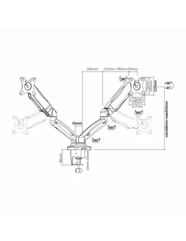 AISENS DT27TSR-045 soporte para monitor 81,3 cm (32") Escritorio Negro