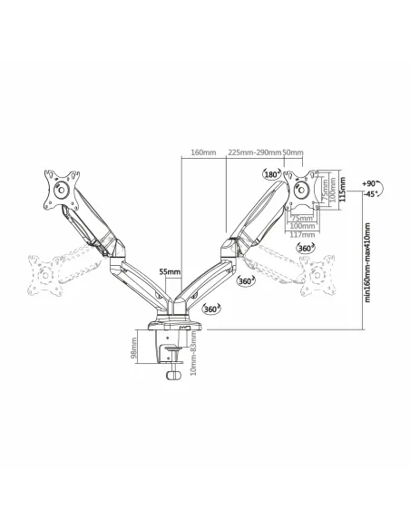 AISENS DT27TSR-045 soporte para monitor 81,3 cm (32") Escritorio Negro