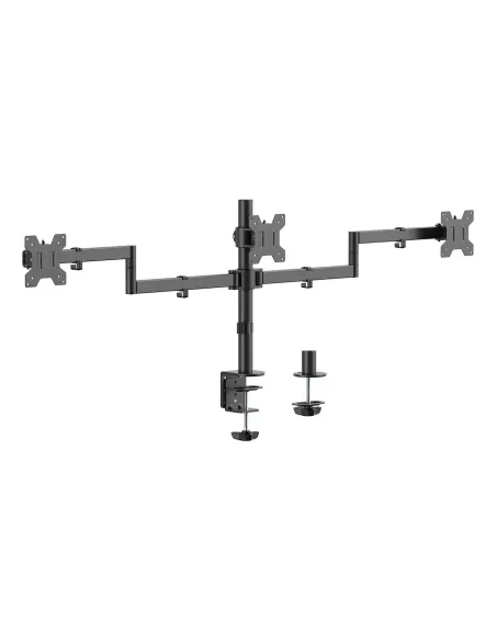AISENS Soporte de mesa eco giratorio e inclinable para 3 monitores 10kg (3 Pivotes, 2 Brazos) de 13-27, Negro
