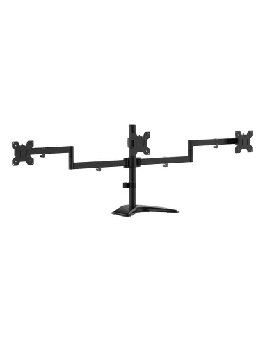 AISENS Soporte de mesa con peana eco giratorio e inclinable para 3 monitores 10kg (3 Pivotes, 2 Brazos) de 13-27, Negro