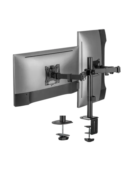 AISENS Soporte de Mesa ECO Giratorio e Inclinable para Monitor TV 9Kg (3 Pivotes, 2 Brazos) de 17-32, Negro
