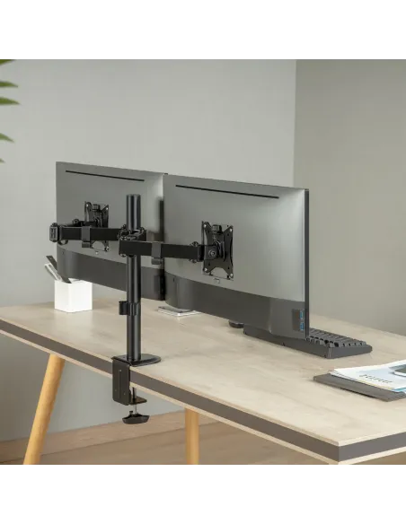 AISENS Soporte de Mesa ECO Giratorio e Inclinable para Monitor TV 9Kg (3 Pivotes, 2 Brazos) de 17-32, Negro