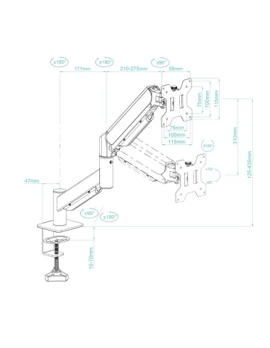 TooQ Soporte de mesa para pantallas de 13”-34”, Negro