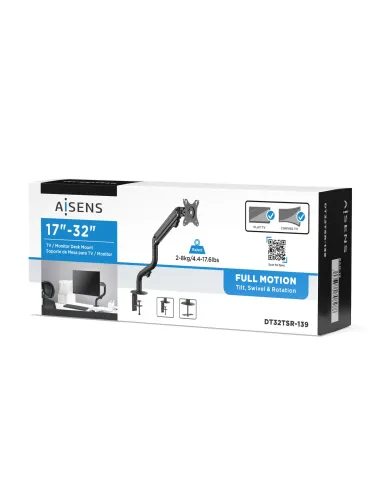 AISENS Soporte de Mesa ECO Contrapeso Giratorio e Inclinable para Monitor TV 8Kg (3 Pivotes, 1 Brazo) de 17-32, Negro