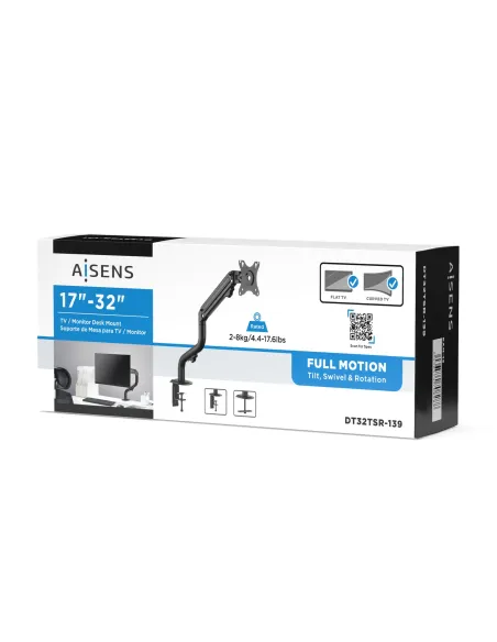 AISENS Soporte de Mesa ECO Contrapeso Giratorio e Inclinable para Monitor TV 8Kg (3 Pivotes, 1 Brazo) de 17-32, Negro