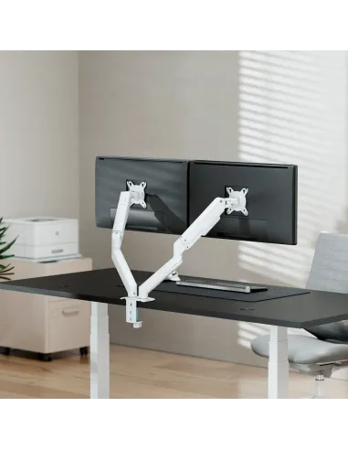 AISENS Soporte de Mesa Eco Contrapeso Giratorio e Inclinable para Monitor TV 9kg (3 PIVOTES, 2 BRAZOS) de 17-32, Blanco