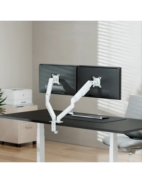 AISENS Soporte de Mesa Eco Contrapeso Giratorio e Inclinable para Monitor TV 9kg (3 PIVOTES, 2 BRAZOS) de 17-32, Blanco