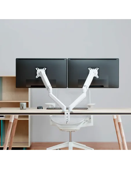 AISENS Soporte de Mesa Eco Contrapeso Giratorio e Inclinable para Monitor TV 9kg (3 PIVOTES, 2 BRAZOS) de 17-32, Blanco
