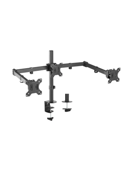 AISENS Soporte De Mesa Eco Giratorio E Inclinable Para 3 Monitores 7kg (3 Pivotes, 2 Brazos) De 13-27, Negro