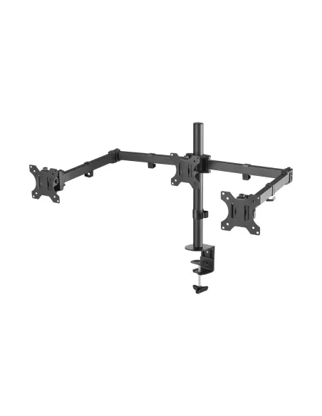 AISENS Soporte De Mesa Eco Giratorio E Inclinable Para 3 Monitores 7kg (3 Pivotes, 2 Brazos) De 13-27, Negro