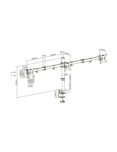 AISENS Soporte De Mesa Eco Giratorio E Inclinable Para 3 Monitores 7kg (3 Pivotes, 2 Brazos) De 13-27, Negro