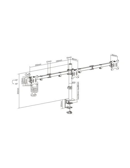 AISENS Soporte De Mesa Eco Giratorio E Inclinable Para 3 Monitores 7kg (3 Pivotes, 2 Brazos) De 13-27, Negro