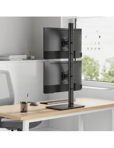 AISENS Soporte de Mesa Con Peana Eco Giratorio e Inclinable para 2 Monitor TV 12kg de 17-34, Negro