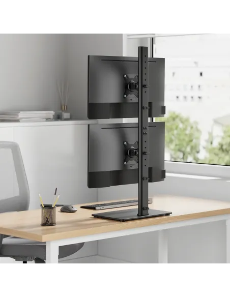 AISENS Soporte de Mesa Con Peana Eco Giratorio e Inclinable para 2 Monitor TV 12kg de 17-34, Negro