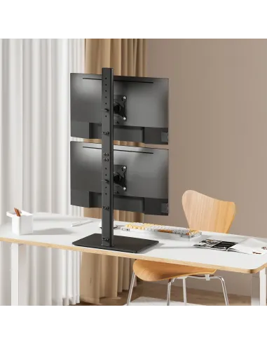 AISENS Soporte de Mesa Con Peana Eco Giratorio e Inclinable para 2 Monitor TV 12kg de 17-34, Negro
