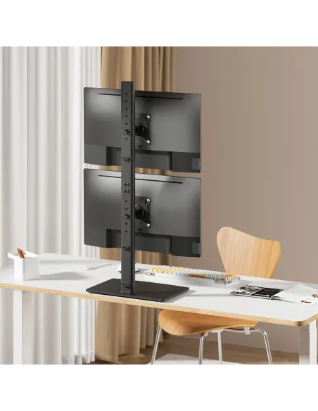 AISENS Soporte de Mesa Con Peana Eco Giratorio e Inclinable para 2 Monitor TV 12kg de 17-34, Negro