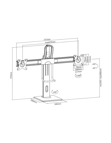 AISENS Soporte De Mesa Pro Contrapeso Giratorio E Inclinable Para 2 Monitores 6kg De 17-27, Negro
