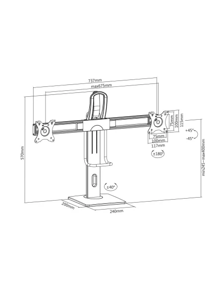 AISENS Soporte De Mesa Pro Contrapeso Giratorio E Inclinable Para 2 Monitores 6kg De 17-27, Negro
