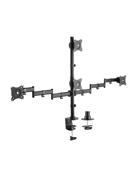 AISENS Soporte de Mesa Eco Giratorio e Inclinable para 4 Monitores 8kg (4 Pivotes, 2 Brazos) de 13"-27", Negro