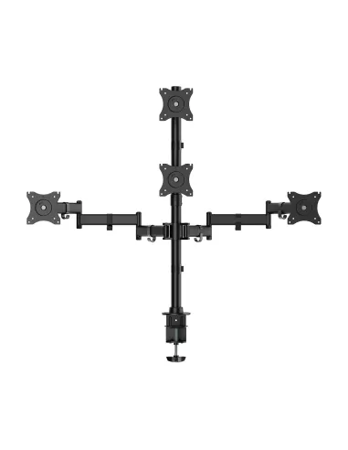AISENS Soporte de Mesa Eco Giratorio e Inclinable para 4 Monitores 8kg (4 Pivotes, 2 Brazos) de 13"-27", Negro