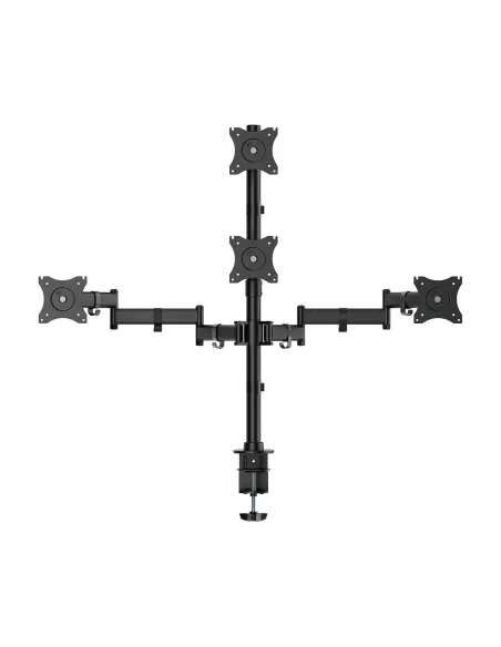 AISENS Soporte de Mesa Eco Giratorio e Inclinable para 4 Monitores 8kg (4 Pivotes, 2 Brazos) de 13"-27", Negro