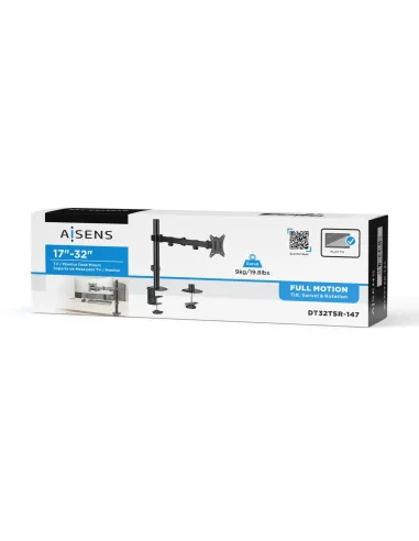 AISENS Soporte de Mesa ECO Giratorio e Inclinable para Monitor TV 9Kg (3 Pivotes, 1 Brazo) de 17-32, Negro
