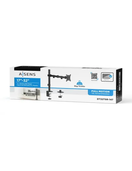 AISENS Soporte de Mesa ECO Giratorio e Inclinable para Monitor TV 9Kg (3 Pivotes, 1 Brazo) de 17-32, Negro
