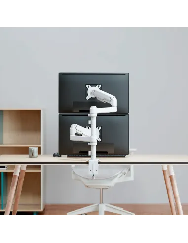AISENS Soporte de Mesa Eco Contrapeso Giratorio e Inclinable para Monitor TV 9kg (3 PIVOTES, 2 BRAZOS) de 17-32, Blanco