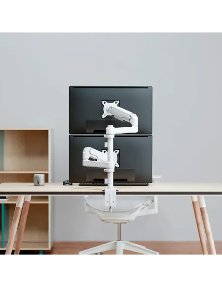 AISENS Soporte de Mesa Eco Contrapeso Giratorio e Inclinable para Monitor TV 9kg (3 PIVOTES, 2 BRAZOS) de 17-32, Blanco