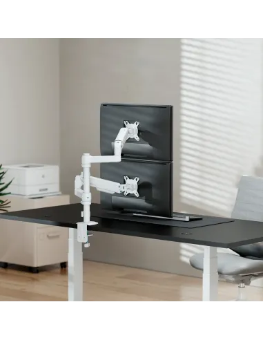 AISENS Soporte de Mesa Eco Contrapeso Giratorio e Inclinable para Monitor TV 9kg (3 PIVOTES, 2 BRAZOS) de 17-32, Blanco