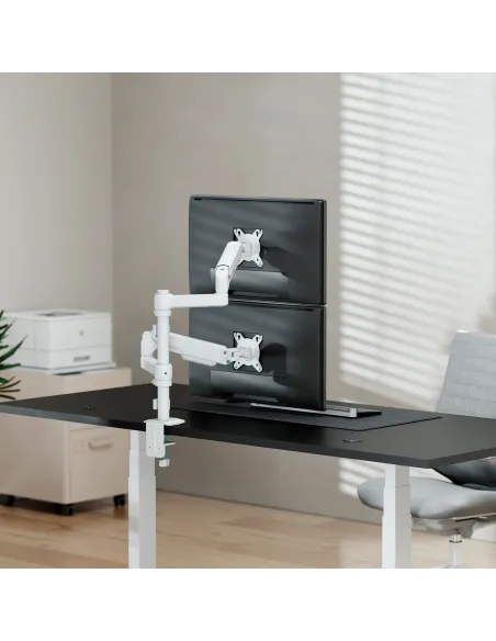 AISENS Soporte de Mesa Eco Contrapeso Giratorio e Inclinable para Monitor TV 9kg (3 PIVOTES, 2 BRAZOS) de 17-32, Blanco