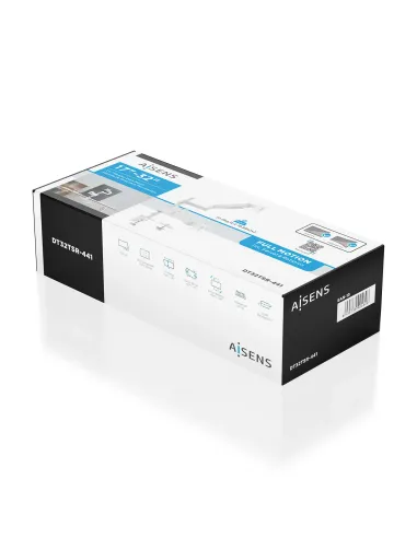 AISENS Soporte de Mesa Eco Contrapeso Giratorio e Inclinable para Monitor TV 9kg (3 PIVOTES, 2 BRAZOS) de 17-32, Blanco