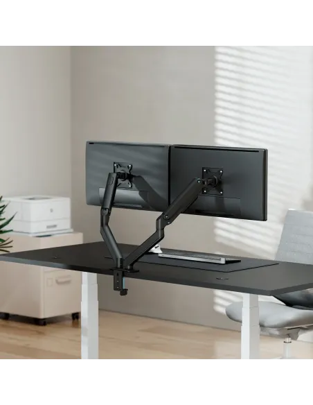 AISENS Soporte de Mesa Eco Contrapeso Giratorio e Inclinable para Monitor TV 9kg (3 Pivotes, 2 Brazos) de 17-32, Negro
