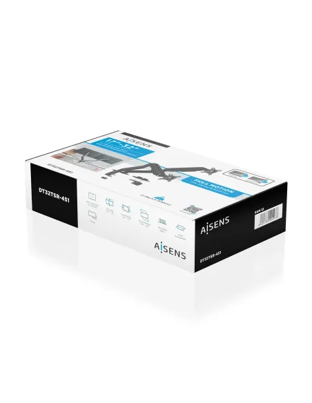 AISENS Soporte de Mesa Eco Contrapeso Giratorio e Inclinable para Monitor TV 9kg (3 Pivotes, 2 Brazos) de 17-32, Negro
